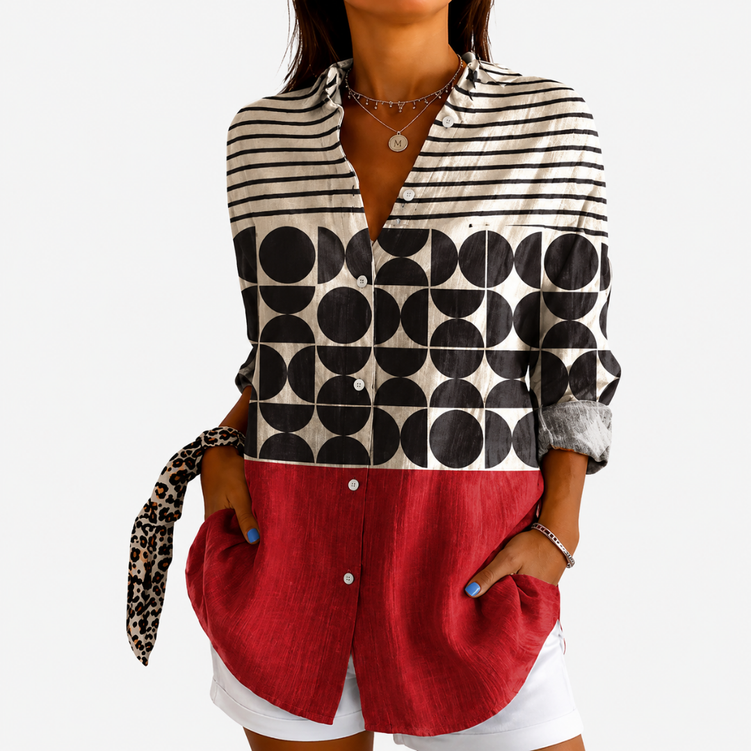 Retro Charm Colorblock Blouse