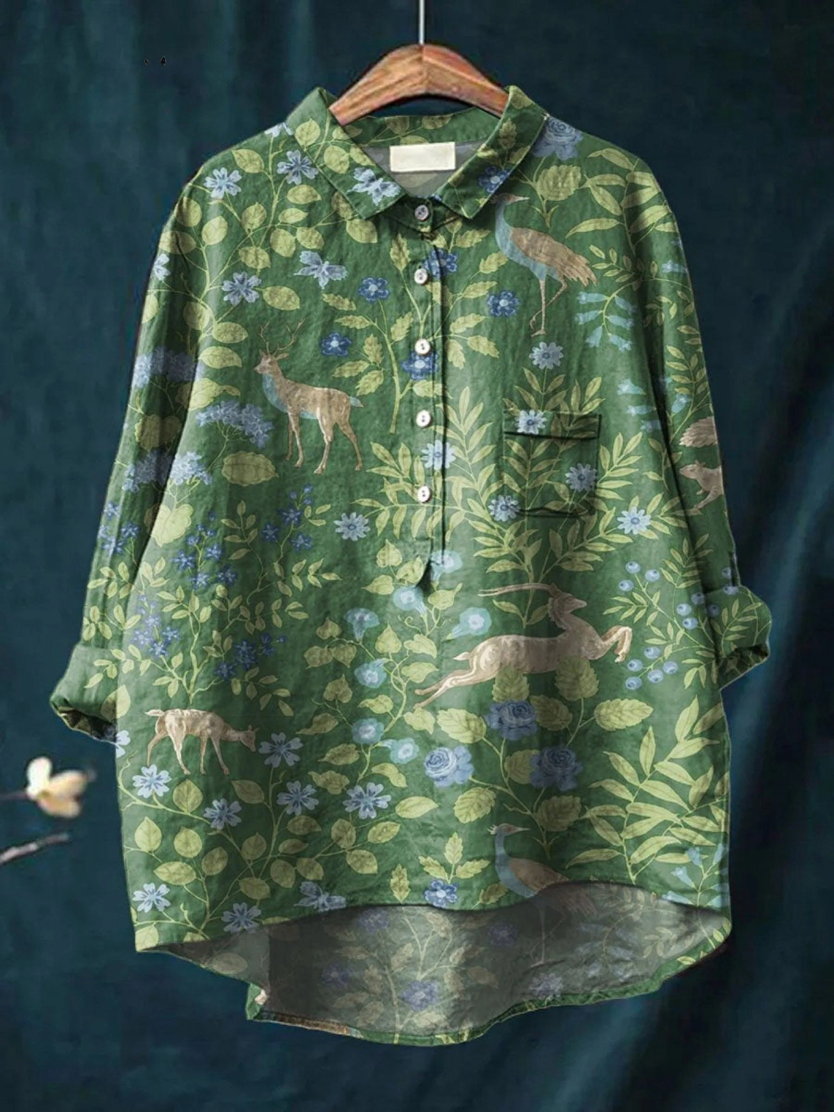 Calista | Women's Vintage Floral Animals Art Print Casual Shirt