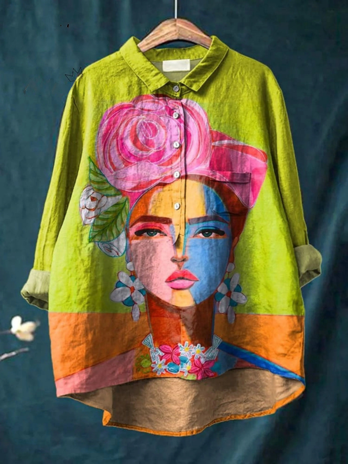 Eugen | Oil Painting Freda Portrait Art Printed Women's Casual Shirt
