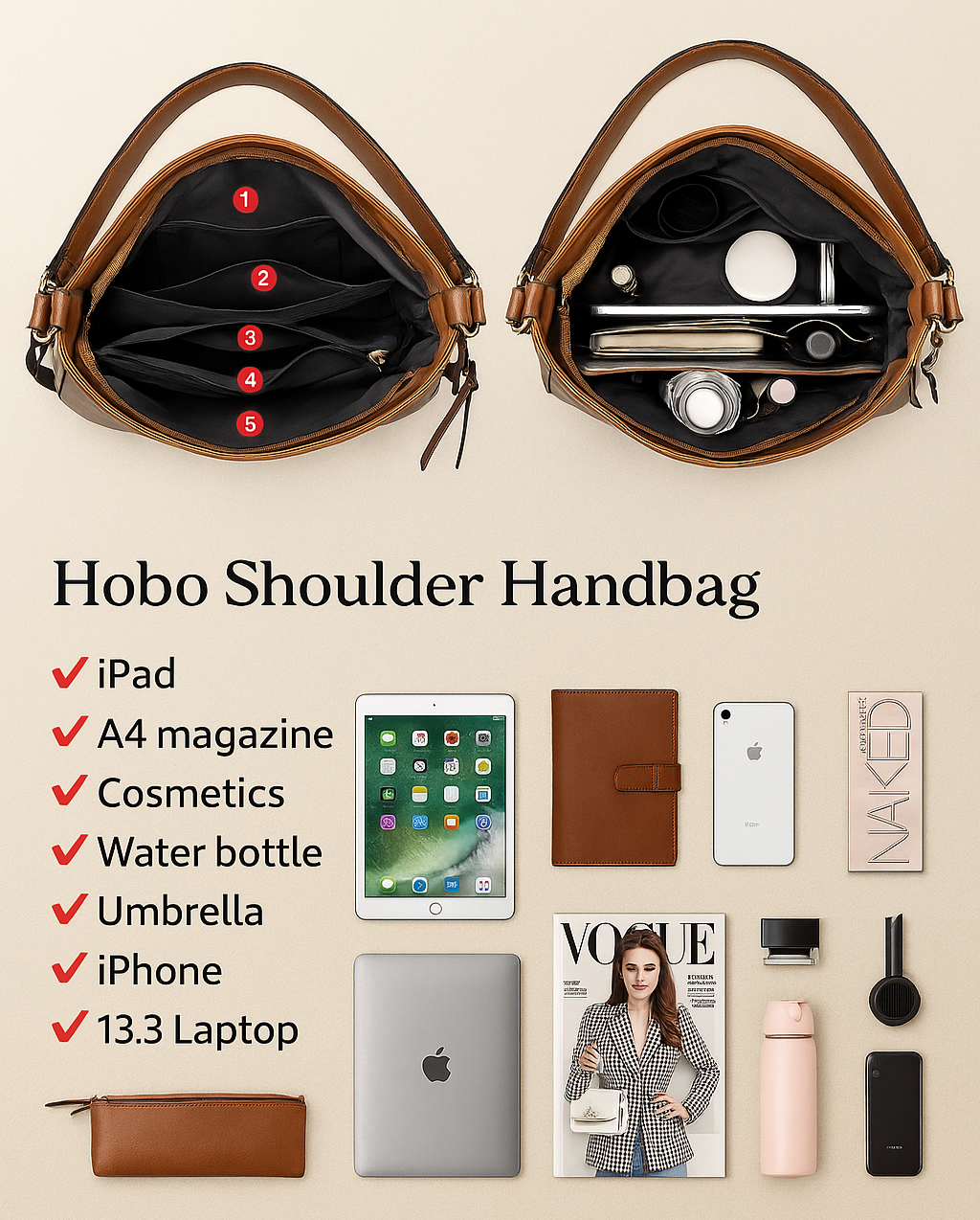 Karin | Anti-Theft Hobo Handbag + FREE Pouch