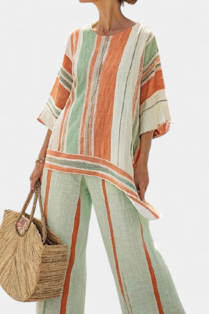 Elisabetta – elegant asymmetric top and wide-leg pants