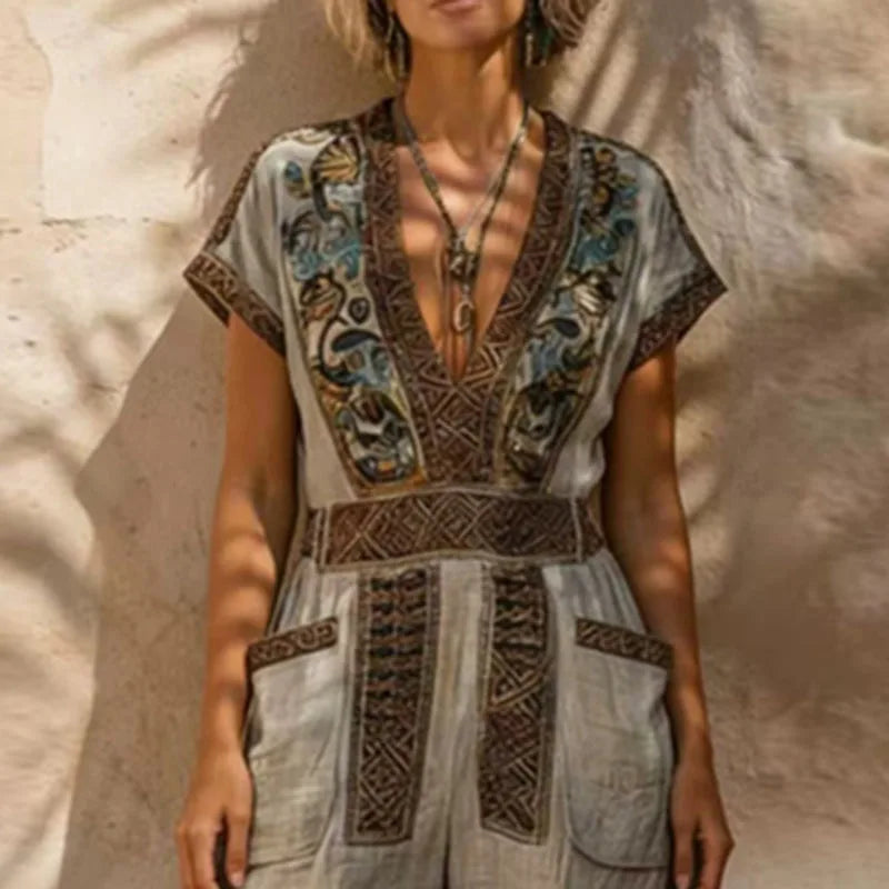 Evelyn™ | Vintage Embroidered Linen Jumpsuit
