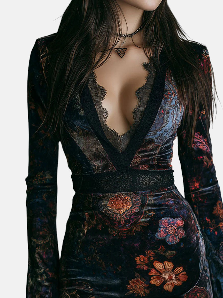 Liora ❘ Mini Velvet Floral Dress with Lace