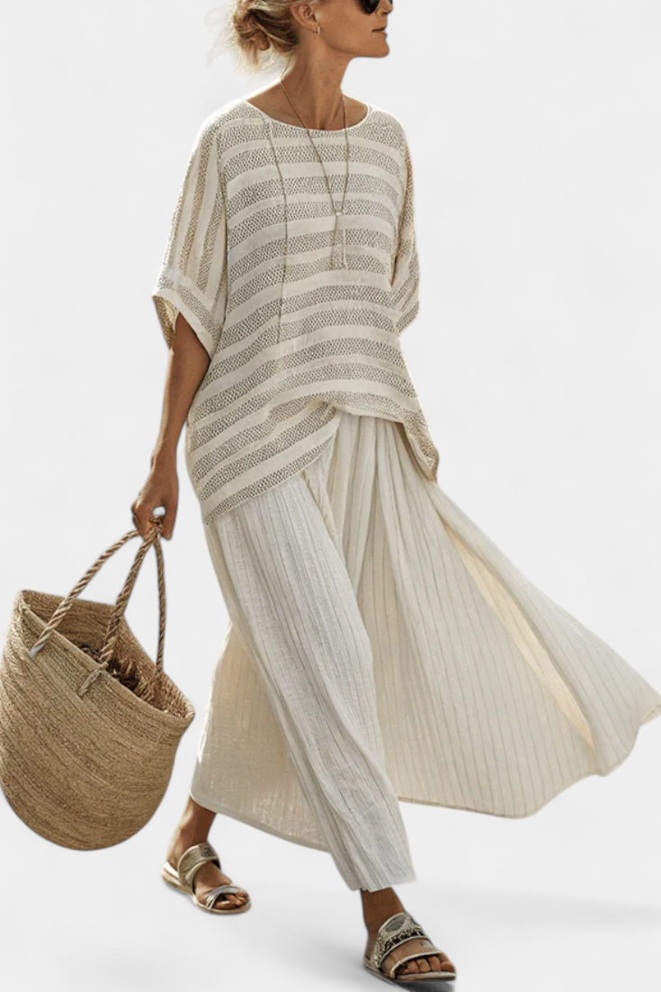 Westlyn | Comfortable Striped Bamboo Top & Flowing Linen Pants