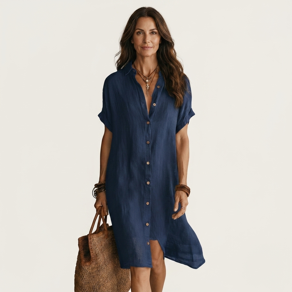 Nidalie | Relaxed Midi Shirt Dress with Rolled Cuffs