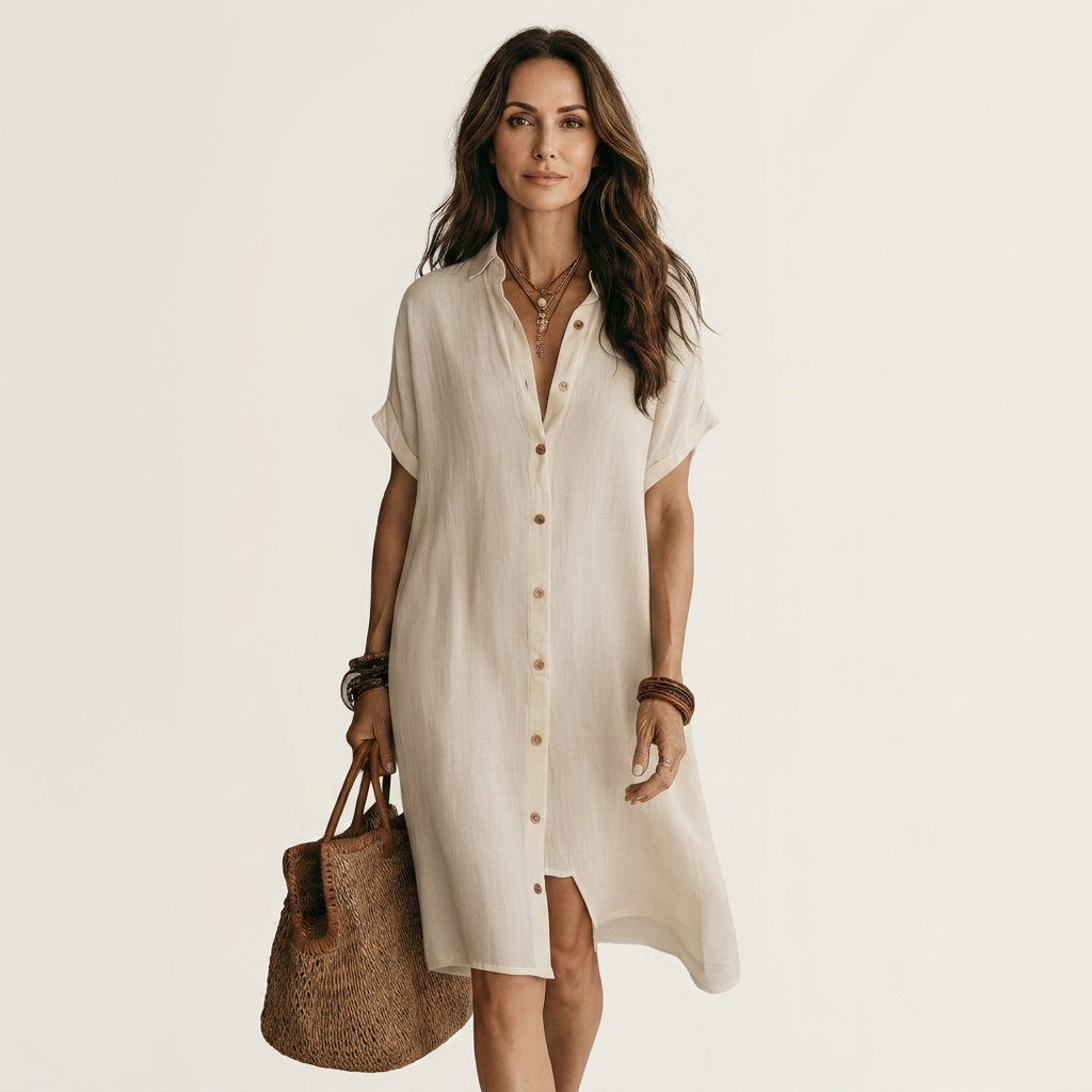 Nidalie | Relaxed Midi Shirt Dress with Rolled Cuffs