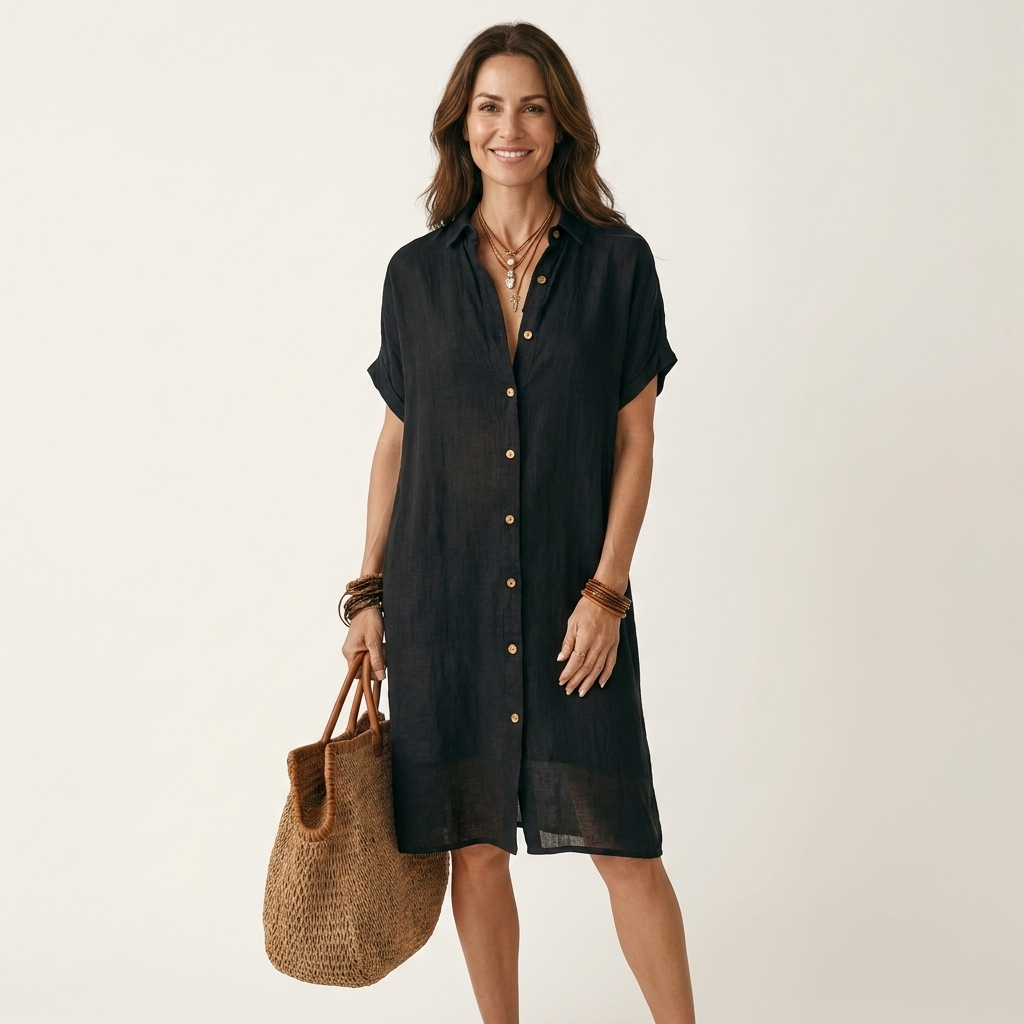 Nidalie | Relaxed Midi Shirt Dress with Rolled Cuffs