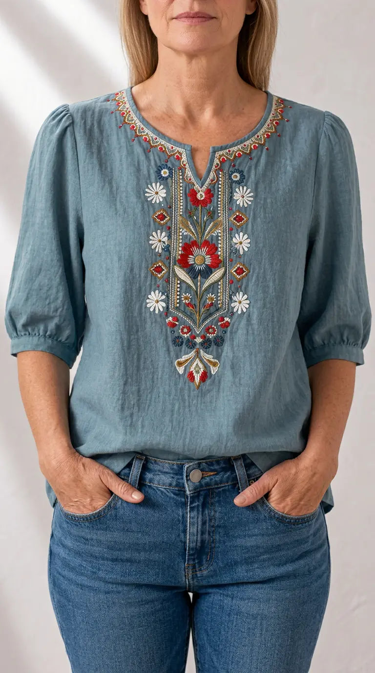 Seraphina oversized fit Floral Embroidered Blouse